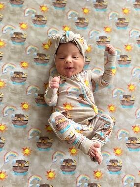 Noah’s Ark Bamboo footies newborn baby unisex neutral rainbow jesus christian